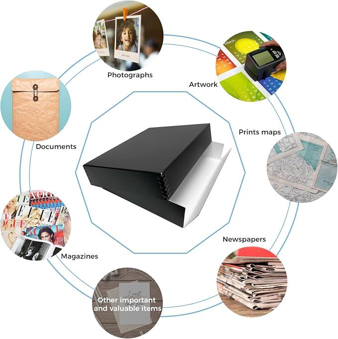 Lineco Drop Front Archival Storage Box, 11.75x15.25x3 in, Black, 2 Pack | Acid-Free with Metal Edge, Preserves Picture Longevity, Organize Photos, Newspapers, Prints, Documents, Crafts, DIY - Image 6