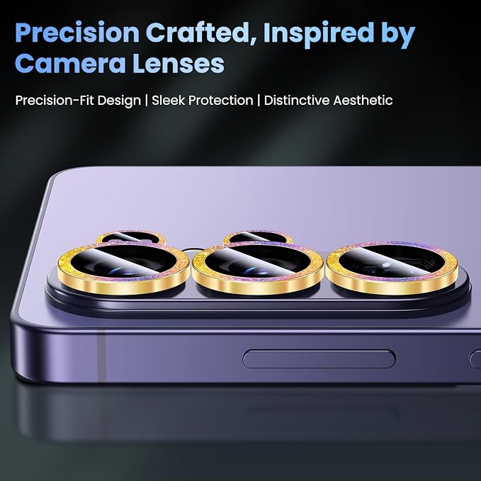 Uyiton for Samsung Galaxy S26 Ultra Camera Lens Protector, Unique Design | Case-Friendly, Ultra-Thin, Military-Grade Sapphire Glass with Aluminum Metal Rear Camera Screen Cover, Glitter Colorful - Image 3