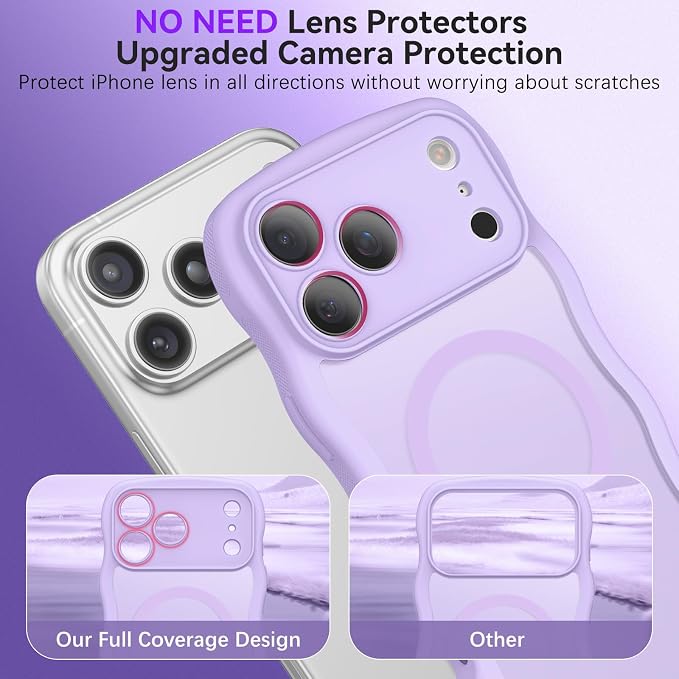 BENTOBEN Magnetic for iPhone 17 Pro Case, Cute Wavy [Full Camera Protection][Compatible with MagSafe] Matte Anti-Slip Bumper Women Girls Boys Protective Cover for 17 Pro 6.3", Lavender Purple - Image 4