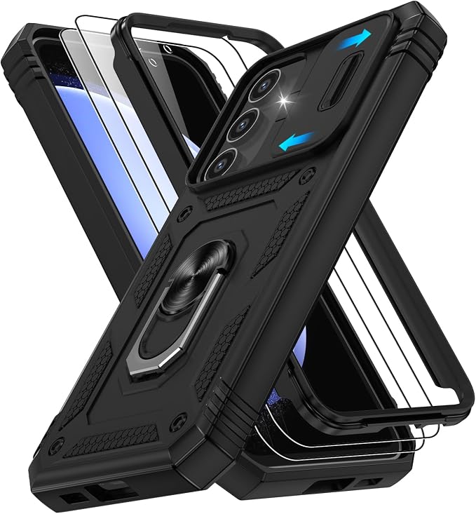 Gritup for Samsung Galaxy S23 FE Case with 2PCS Screen Protector, Build in 360° Rotating Ring Kickstand, Military Grade Protective Case for S23 FE Phone, Black by Gritup