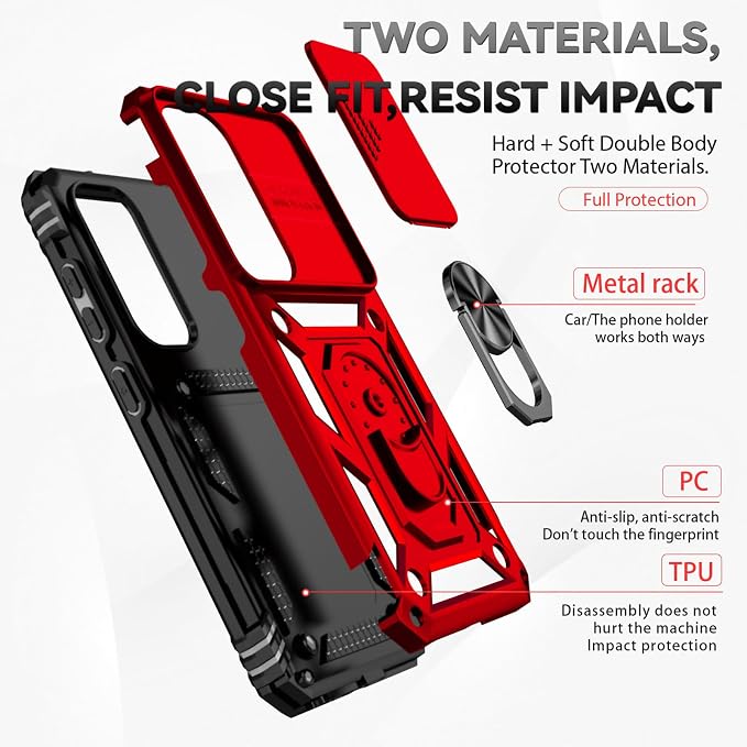 HNHYGETE for Galaxy S23 Plus Case with Screen Protector: [Military Grade 20ft. Drop Tested] Slide Camera Cover Ring Shockproof Protective Phone Case for - Samsung Galaxy S23 Plus (Red) - Image 5