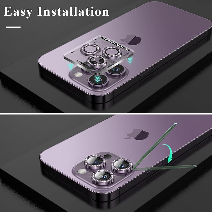 YWXTW Designed for iPhone 14 Pro/iPhone 14 Pro Max Camera Lens Protector Bling, [New Glitter Design] Individual Metal Tempered Glass Camera Cover Accessories Case Friendly, 1 Set (Purple Glitter) - Image 4