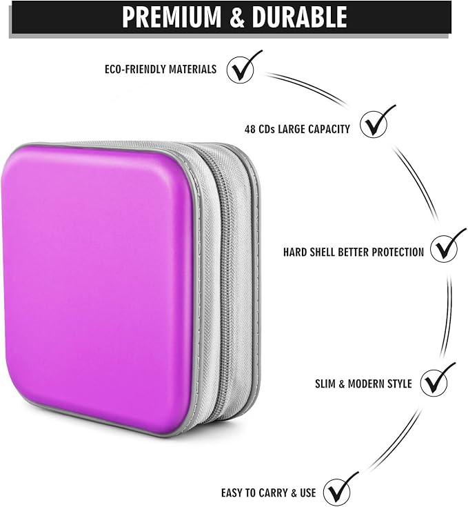 48‑Capacity Hard Plastic CD/DVD Binder for Car, Home & Travel | Zipper‑DVD Organizer, Scratch‑Resistant Sleeves Shield Discs From Dust & Damp; Stores Music, Video, Gaming & Blu‑ray Discs - Image 3