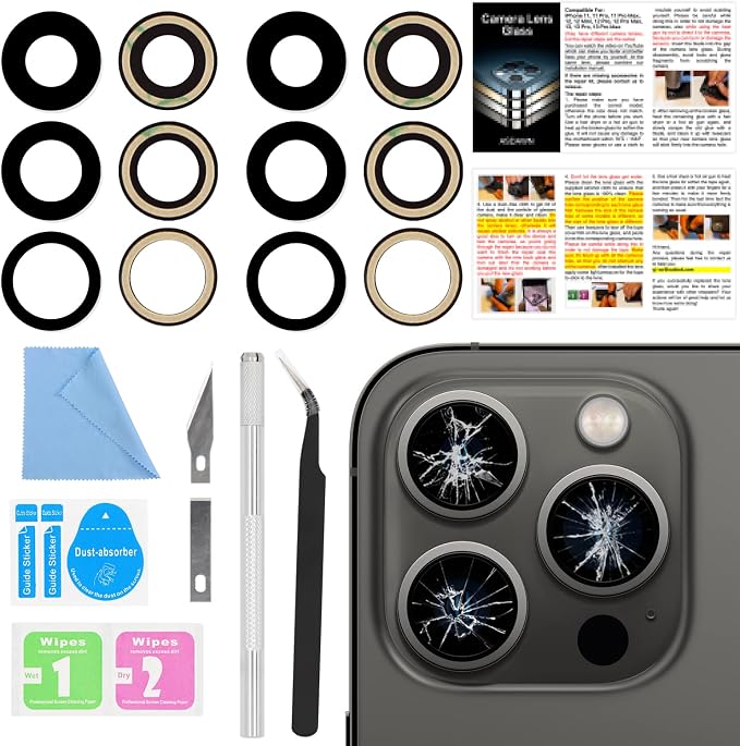 2PCS ASDAWN Back Rear Camera Lens Glass Replacement for iPhone 13 Pro Max and 13 Pro Camera Glass Lens Replacement with Pre-Installed Adhesive + Repair Tool Kit + Installation Manual by ASDAWN