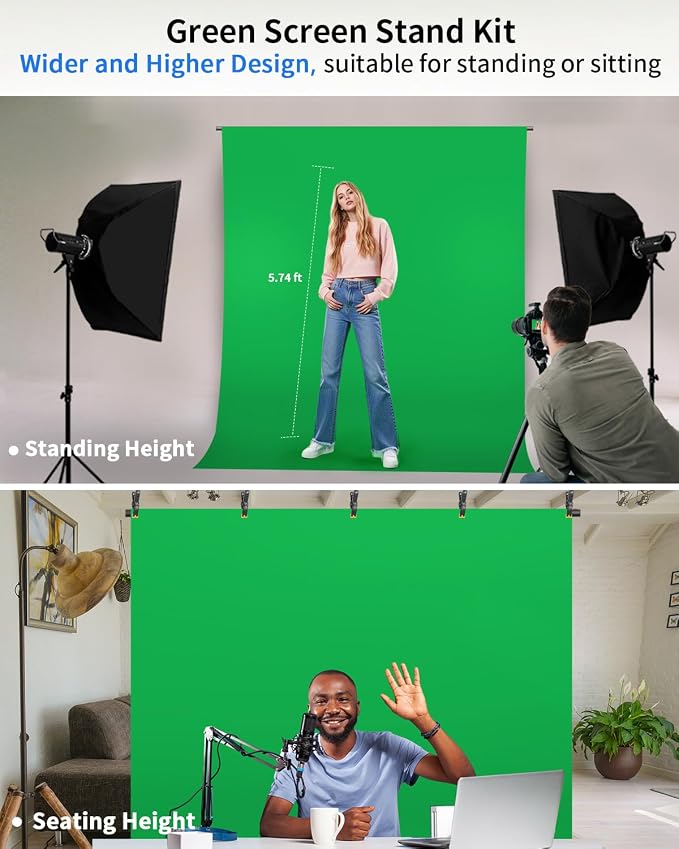 Hemmotop Wider Green Screen Backdrop with Stand, 8x7.5ft Background Kit | Solid Chroma Green, Polyester Cloth, Perfect for Streaming Video Calls Zoom Studio, Ideal for Content Creators, Photography - Image 2