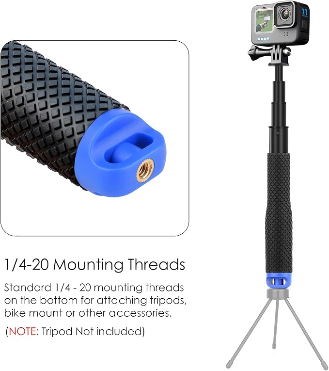 7''-23'' Extendable Selfie Stick for GoPro Action Camera | Waterproof Handle Grip Monopod Portable Extension Pole for Hero 13 12 11 10 9 8 7/DJI Osmo Action 6 5 Pro 4 for Travel Vlog - Image 7