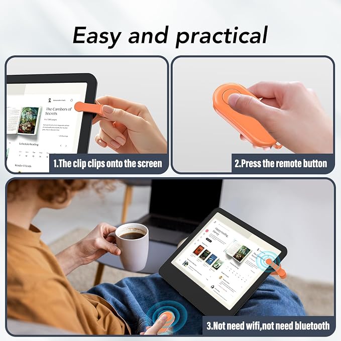 Remote Control Page Turner for Kindle Paperwhite Oasis Kobo eReaders,Kindle Clicker Page Turner Accessories for iPhone,iPad, Android Tablets Reading Novels,Video Record&Shutter Selfie (Orange) - Image 3