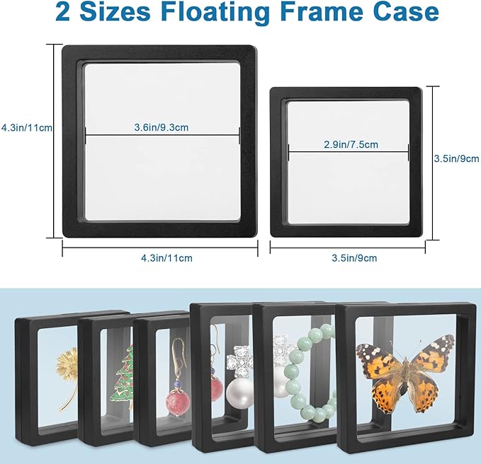 Linkstyle 10PCS 3D Floating Frame Display Stand, Transparent PE Floating Display Case, Challenge Coins Specimen Medallions Jewelry Storage Box Suspension Frame - Image 2