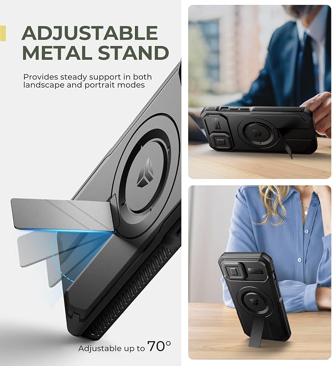 Dexnor for iPhone 15 Case with Slide Camera Cover & Adjustable Kickstand, Compatible with MagSafe, Rugged Shockproof Bumper Cases Heavy-Duty Magnetic Protective Cover,6.1 inch,Black - Image 5