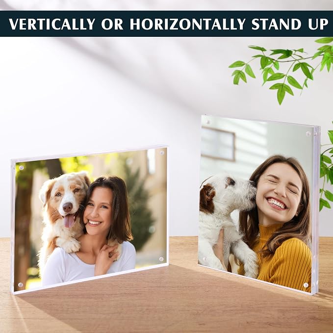 Kigley 2 Pcs 8 x 10 Inch Acrylic Picture Frames, Clear Acrylic Photo Business Card Frame Desktop Display Double Sided Wallet Size Frame Freestanding Frames for Film Photos Cards Stamp - Image 3
