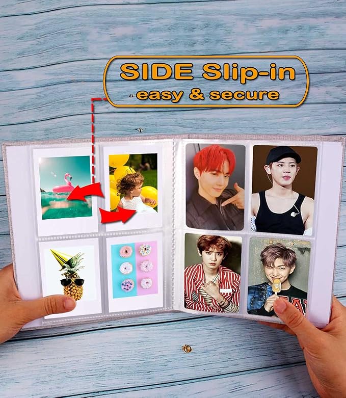 GPIRAL Mini Photo Album 208 Vertical Photos - Linen Front Window, Photo Album 2x3 Compatible with Fujifilm Instax Mini Film 7s 8 9 11, Polaroid 300, HP Sprocket, K-pop Photocards, Zip Printer, Grey - Image 3