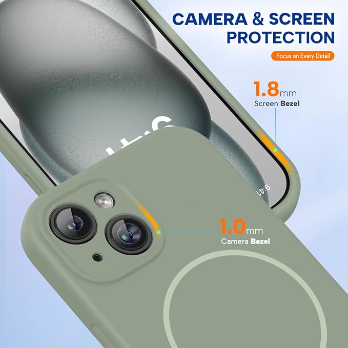 miracase Compatible with iPhone 15 Case, [Soft Anti-Scratch Microfiber Lining], Liquid Silicone Case Gel Rubber Shockproof Drop Protection Phone Case for iPhone 15, Patina Green - Image 8