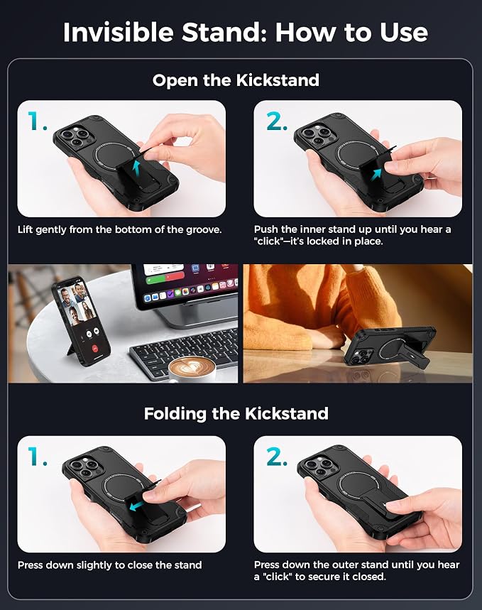 Goton 3 in 1 for iPhone 16 Pro Max Case with Privacy Screen Protector Black | Glass Camera Lens Protector,Compatible for MagSafe,Invisible Kickstand, Shockproof Phone Cover for iPhone 16 Promax - Image 8