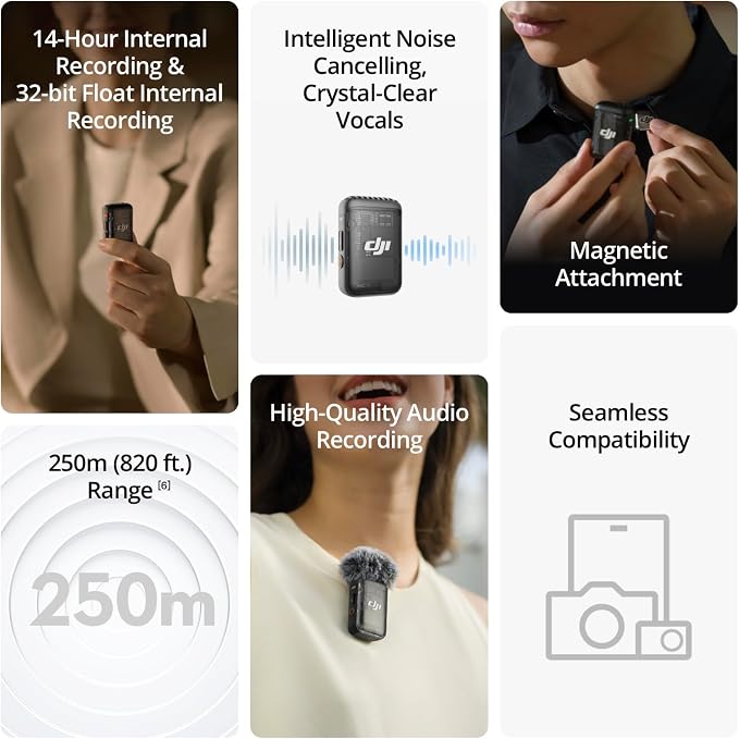 DJI Mic 2 (1 TX + 1 RX), Wireless Mic with Intelligent Noise Cancelling | 32-bit Float Internal Recording, Optimized Sound, 250m (820 ft.) Range, Microphone for iphone, Android, Camera, Vlogs - Image 2