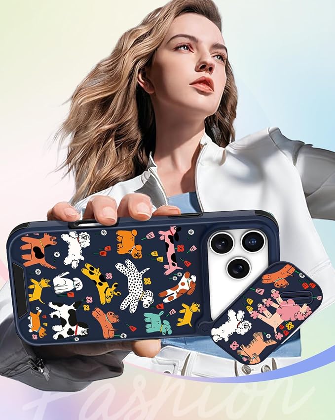 Buleens for iPhone 17 Pro Max Case 6.9 Inch - with Ring Stand & Camera Cover Aesthetic Cute Designed for Women Girls Girly Cartoon Kawaii Dogs Phone Case for iPhone 17 Pro Max Compatible with Magsafe - Image 6