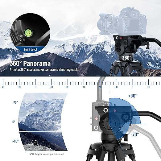 NEEWER Basics 74" Video Tripod with Fluid Head, Metal Camera Stand, TP37 | Smooth Friction Damping, Mid Level Spreader, Quick Release Plate Compatible with Manfrotto 501, Max Load 17.6lb - Image 6