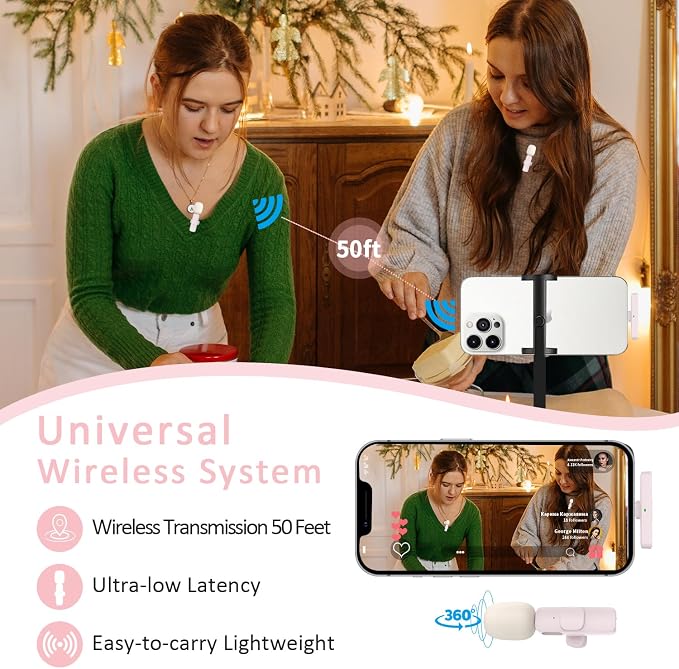MAYBESTA Mini Wireless Lavalier Microphone for iPhone, iPad, Android - Bluetooth Lapel Phone Microphones for YouTube Video Recording - Clip on Lav Mic for Interview Podcast Vlog(Pink) - Image 7