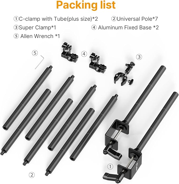 JUSMO LS15 Pro Camera Desk Mount, Aluminum Overhead Camera Mount Rig | DIY Length Height, 22lb Load, Aluminum, Multi-Device Expandable for DSLR Phone Light Microphone Streaming Studio Video - Image 6