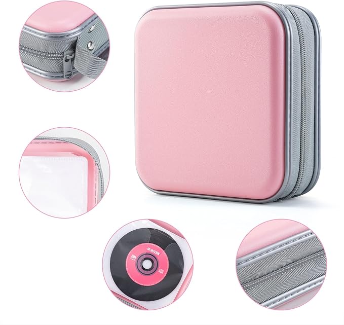 LIOVODE DVD Case, 48 Capacity Hard Plastic CD Case Holder for Car | DVD Storage, Hand Strap, Zipper Closure, Scratch-Resistant Sleeves, CD Storage for Music Blu-Ray Game Disc for Travel Office - Image 3