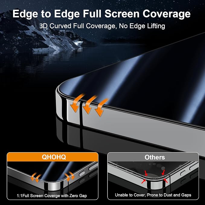 QHOHQ for iPhone 16 Pro Max Privacy Screen Protector+Camera Lens Protector | 3+3Pack Tempered Glass, Military Grade Shatterproof, 9H+ Anti Spy Glass, Full Edge Coverage, Ultra Durable, Installation Tool - Image 3