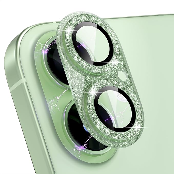 Choiche for iPhone 17 Camera Lens Protector, Glitter-Sage | Bling Metal Camera Cover with 9H Tempered Glass Lens Screen Protector Accessories, Strong Adsorption, Case-Friendly by Choiche