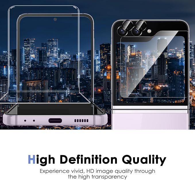 Fotbor [3+3+2 Pack for Samsung Galaxy Z Flip 5 screen Protector, 3 Pack Inner Screen Flexible Film + 3 Pack Back Screen Protector Tempered Glass + 2 Pack [1 Set] Camera Lens Protector Accessories - Image 4