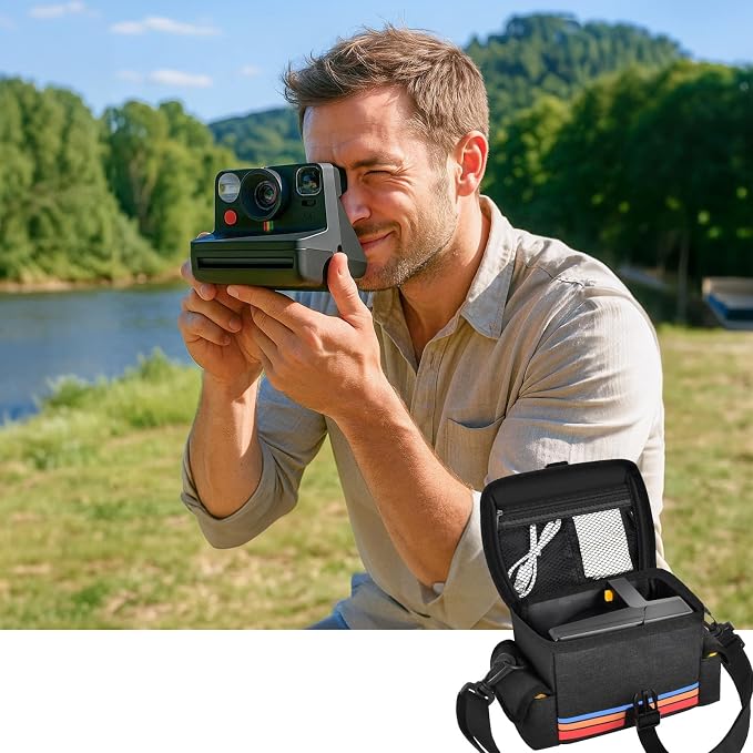 Camera Case Compatible with Polaroid Now, Now+ & OneStep+, Crossbody Bag | Custom-Fit Camera Bag for Polaroid Now 2nd/3rd Gen, With A Shoulder Strap And Organized Accessory Storage - Grey - Image 9