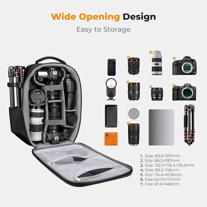 K&F CONCEPT Camera Backpack,Hardshell Photography DSLR Camera Bag | 15-15.6 Inch Laptop Compartment, Waterproof, Hard Shell Camera Case, Compatible with Canon/Nikon/Sony/DJI Mavic Drone, B07 - Image 2
