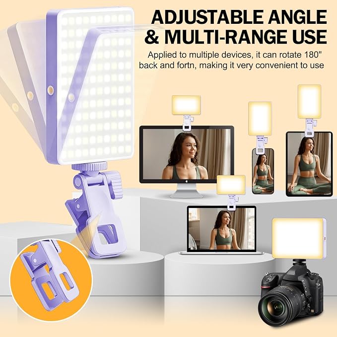 120 LED Selfie Light for iPhone, Portable Phone Light with Clip & Camera Tripod Adapter - 5000mAh Rechargeable, 3 Lighting Modes, CRI 97+ for Video Recording, TikTok, Tripod Mount Rings - Image 7