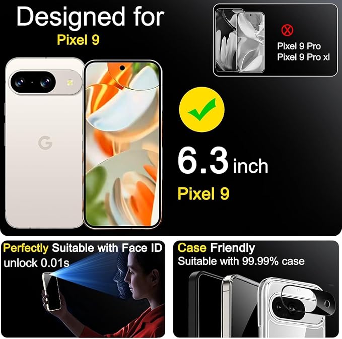 Ferilinso Privacy Screen Protector for Google Pixel 9, Tempered Glass | 3 Pack, 9H+ Hardness, Military-Grade Shatterproof, Case Friendly, Easy Installation Bubble Free, with Camera Lens Protectors - Image 6