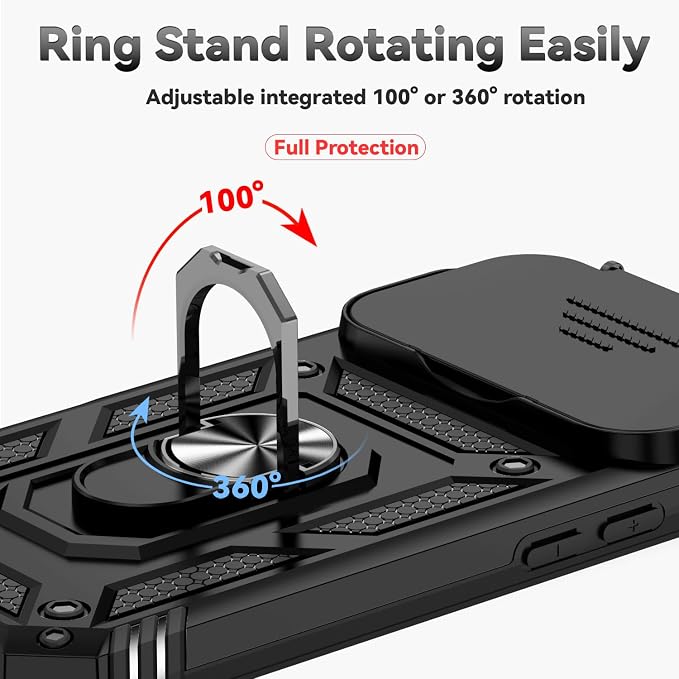 SunStory Phone Case for iPhone 17 Pro Case with HD Screen Protector & Slide Camera Cover & Rotated Ring Kickstand, [Military-Grade] Phone Case for iPhone 17 Pro, Black - Image 4