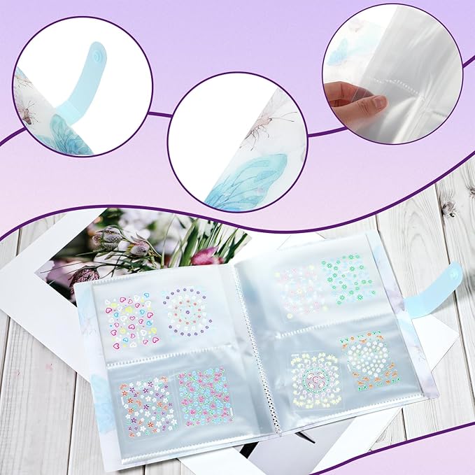 Nail Art Sticker Storage Book Artistic Nail Decals Collection Organizer 144 Slots Nail Art Stickers Collecting Album Holder Binder Plastic Book for Nail Art Sticker Photo Displaying（Blue） - Image 3