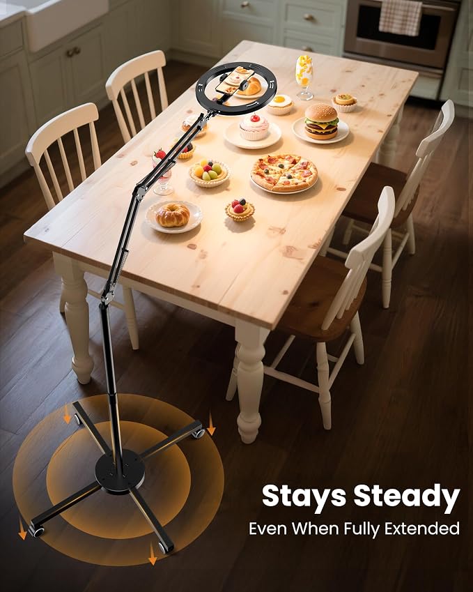 LUXSURE Ring Light Tripod for iPhone with Light,Overhead Camera Mount with Casters,Ring Light with Stand and Phone Holder for Video Recording,Phone Tripod with Light for Live Streaming/Cooking - Image 5