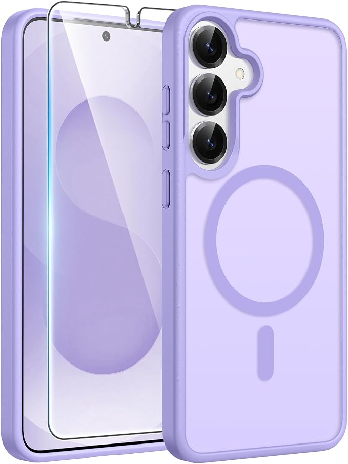 FNTCASE for Samsung Galaxy S25/S24 Plus Case, Fit Magsafe, Screen Protector | Translucent Matte Magnetic Back, 14FT Military Grade Drop Protection, Shockproof Protective Phone Cover, Light Purple by FNTCASE