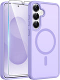 FNTCASE for Samsung Galaxy S25/S24 Plus Case, Fit Magsafe, Screen Protector | Translucent Matte Magnetic Back, 14FT Military Grade Drop Protection, Shockproof Protective Phone Cover, Light Purple by FNTCASE