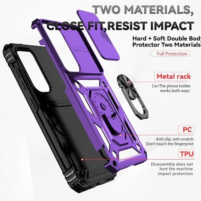 HNHYGETE for Samsung S25 Case with Screen Protector: [Military Grade 20ft. Drop Tested] Slide Camera Cover Ring Shockproof Protective Phone Case for - Samsung Galaxy S25 (Purple) - Image 5