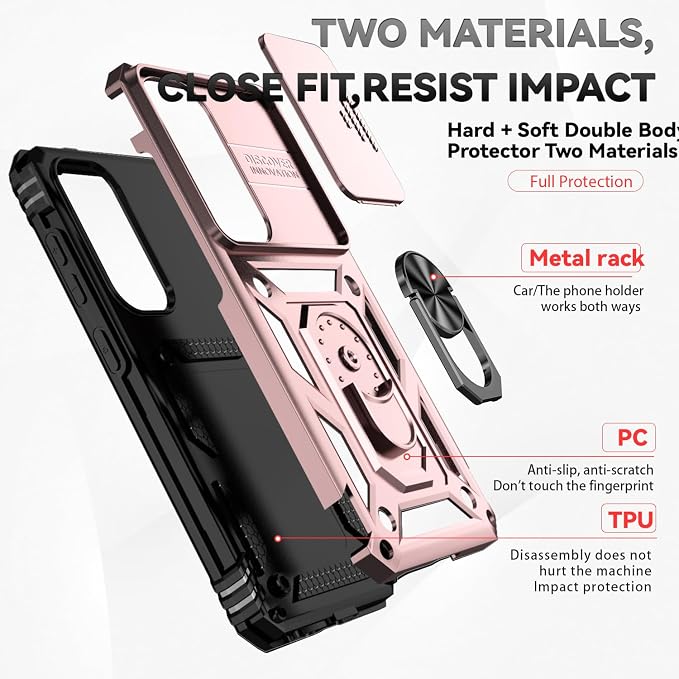 for Samsung Galaxy S24 Plus Case with Camera Lens Cover HD Screen Protector, Military-Grade Drop Tested Magnetic Ring Holder Kickstand Protective Phone Case for Samsung Galaxy S24 Plus (Rose Gold) - Image 8