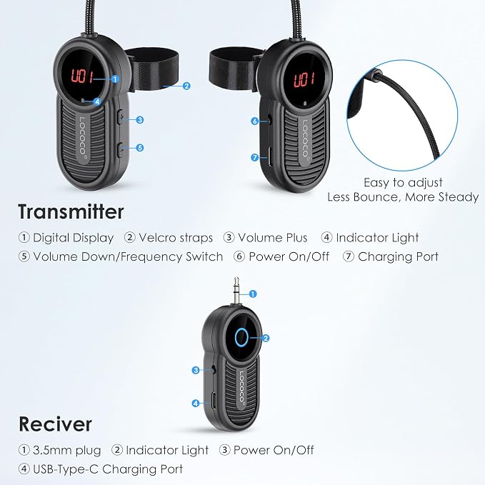 Lococo UHF Wireless Flute Microphone System: Wind Music Instruments Microphone Receiver and Transmitter, 160ft Range with Digital Screen, for Flute, Piccolo, Clarinet - Image 5