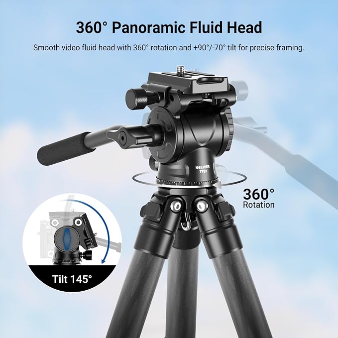 NEEWER Carbon Fiber Desktop Mini Tripod for Camera, Tabletop Portable Travel Tripod with Video Fluid Head, QR Plate for TikTok DSLR Action Camera Video Recording Streaming, Max Load 6.6lb/3kg, TP10 - Image 4