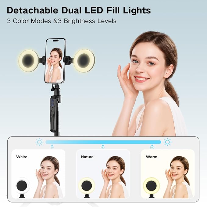 70.9” Auto Face Tracking Tripod for iPhone with Light,360 Rotation that Follows Your Movement,Phone Tripod for iPhone/Android/GoPro,Selfie Stick with Remote for Live Stream Video Recording - Image 3