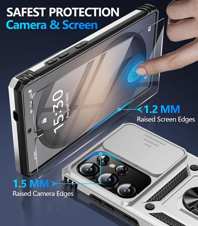 Taisairu for Samsung Galaxy S26 Ultra Case with Screen Protector & Slide Camera Lens Cover, Built-in Ring Stand Shockproof Protective Phone Case for Samsung S26 Ultra Case (Silver) - Image 7