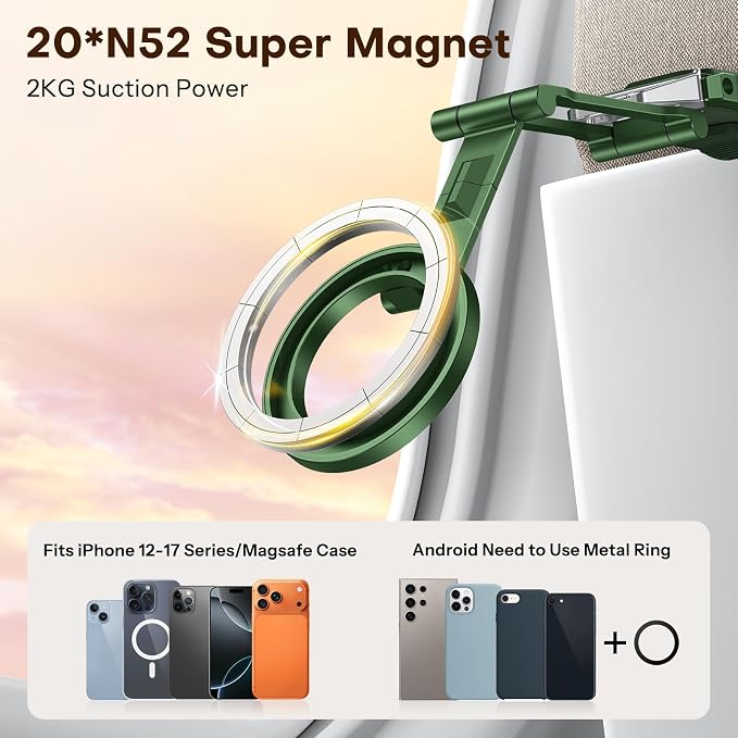 OMOTON TP02 360°Rotating Adjustable Aluminum for MagSafe Tripod Mount,Green | Magnetic Phone Tripod for iPhone 17/16/15 Pro Max Air, Foldable Cell Phone Stand Fits Vlog, Gym Travel Essentials Accessories - Image 2