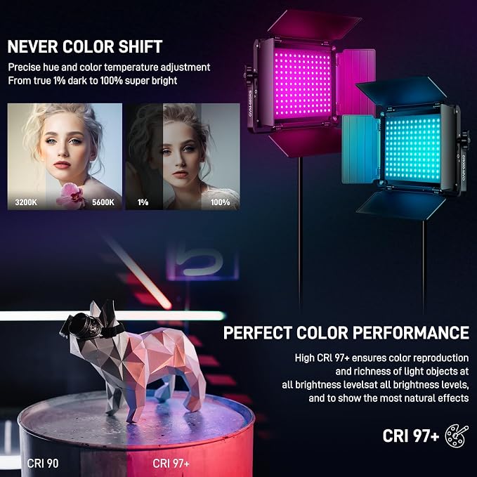 GVM RGB LED Video Light with Lighting Kits, 680RS 50W Led Panel Light with Bluetooth Control, 2 Packs Photography Lighting for YouTube Studio, Video Shooting, Gaming, Streaming, Conference - Image 3