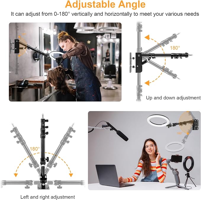 SITTO Ring Light Wall Mount 43inch/110cm, Triangle Boom Arm for Barbershop | Beauty Salon, Live Streaming, Tattoo, Photography Studio, Support 180° Rotation - Image 3