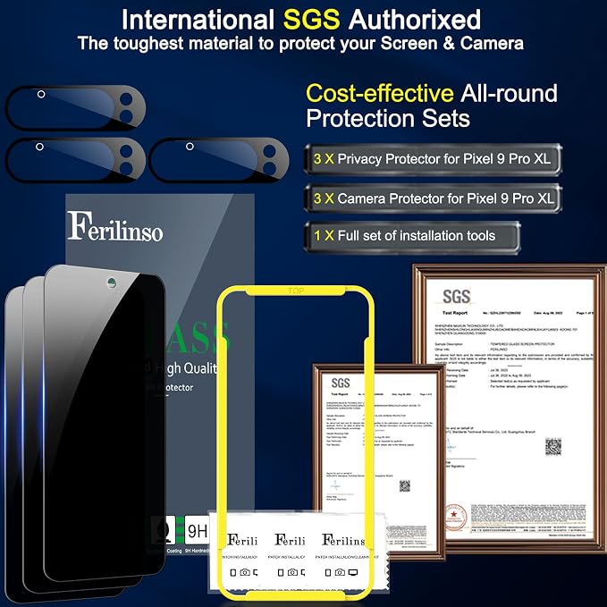 Ferilinso Privacy Screen Protector for Google Pixel 9 Pro XL,Tempered Glass | 3 Pack, 9H Hardness, Military-Grade Shatterproof, Case Friendly, Easy Installation Bubble Free, with Camera Lens Protector - Image 4