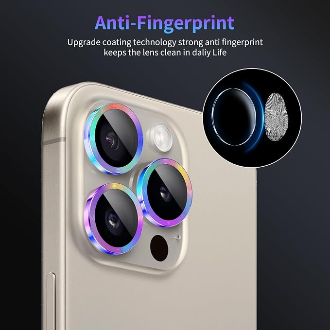 Camera Lens Protector for iPhone 15 Pro/iPhone 15 Pro Max,1 Pack | Tempered Metal Glass Camera Cover, HD Clear Anti-Scratch Lens Screen Protector Film,Case Friendly,Colorful Titanium - Image 6