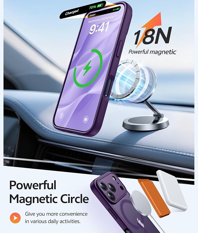 FNTCASE for iPhone 17 Pro Case, Fit for Magsafe, Screen Protector, Purple | Full Camera Protection, Translucent Matte, 14FT Military Grade Drop Proof, Shockproof Protective Phone Cover - Image 3