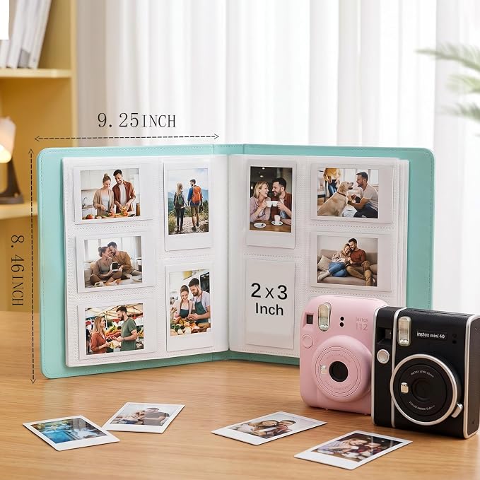 Photo Album, Hold 360 Instant Mini Photos, Acid-free, PU Leather | for Fujifilm Instax Mini Photo - Polaroid mini pictures, for Wedding, Anniversary, Family or Travel Records, Green - Image 6