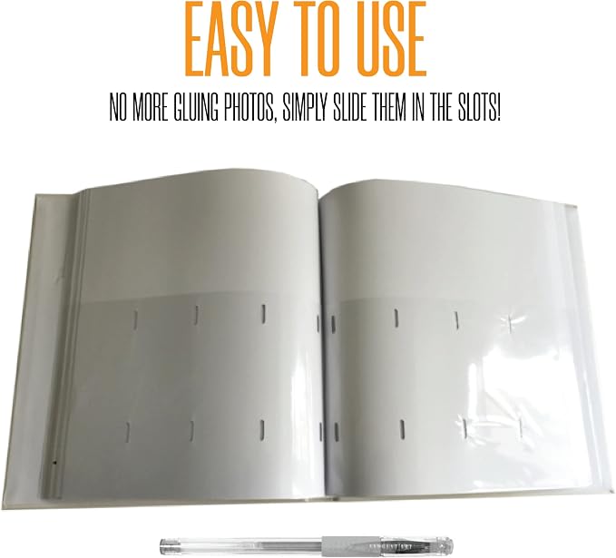 2x6 Strip Album, White Cover White Pages, 2 Gel Pens, 5pk | Leather-cover photo strip scrapbook journal holds 2x6 photos. Album guest book for weddings, graduations, anniversaries. - Image 7