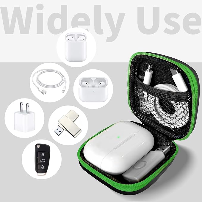 2 Pack Square Earbud Case Storage Bag with Carabiner, Purple/Green | Portable EVA Carrying Case, For Wired/Wireless Headphones, SD Card Storage, Camera Chip - Image 2
